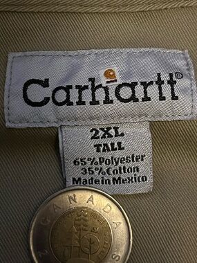 Carhartt Twill Work Shirt Mens 2XL Tall Beige Button Front Long Sleeve Pockets